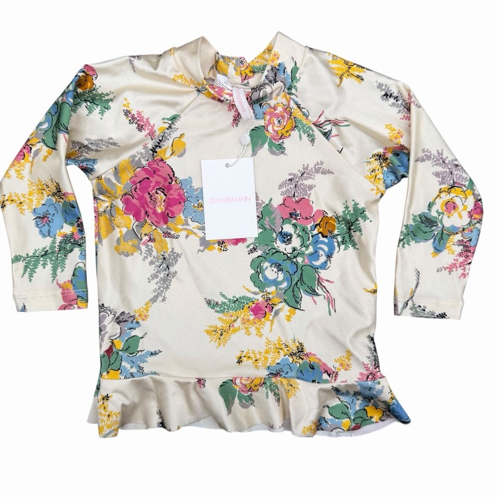 NWT Zimmermann Kids Clover Frill Rashie Rash Guard Swim Top Honey Garden Size 2